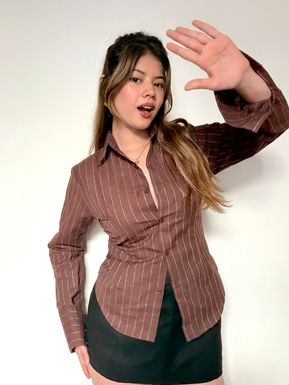 Chocolate Pinstripe Fitted Shirt