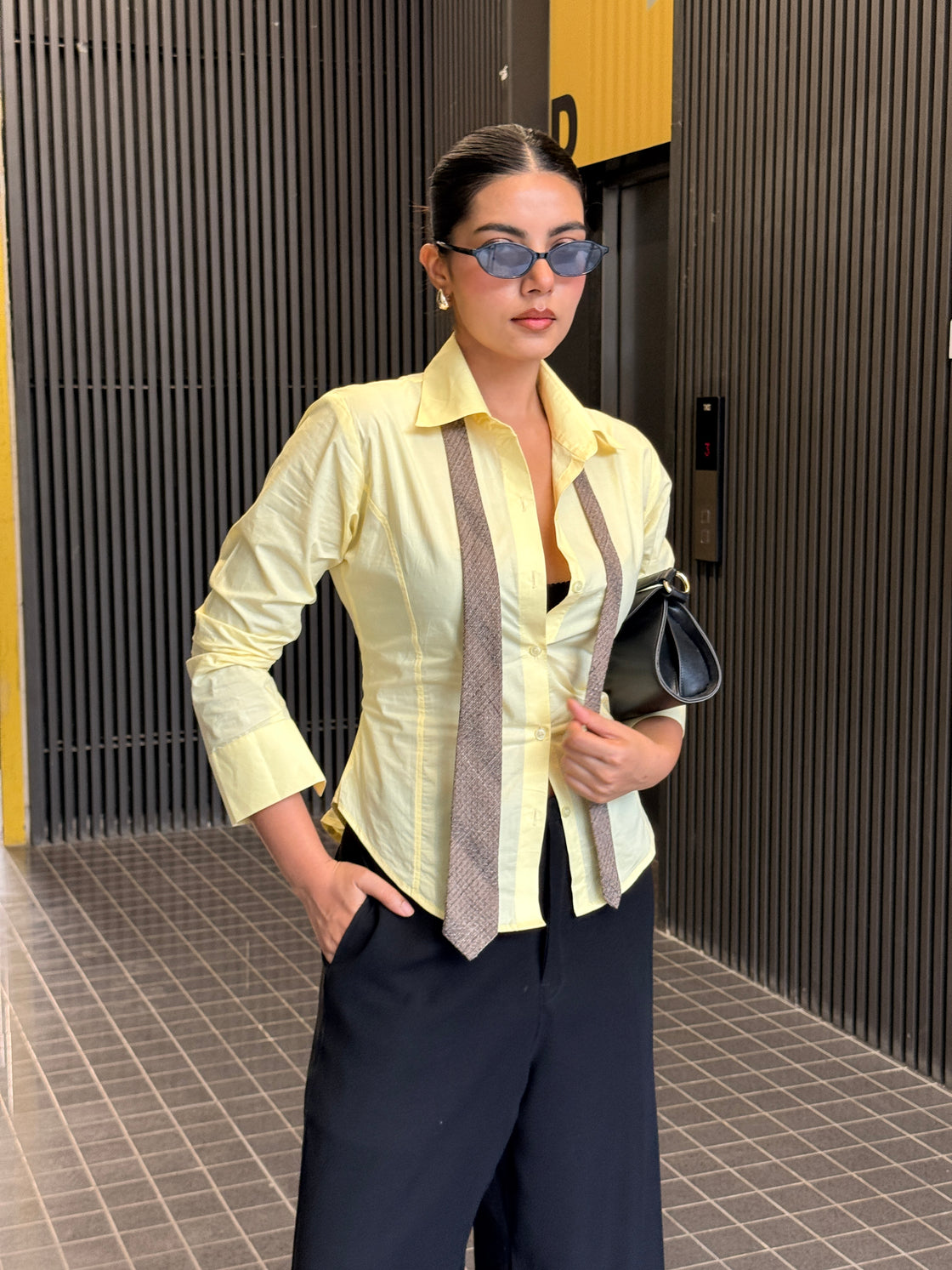 Butter Yellow Fitted Drawstring Shirt