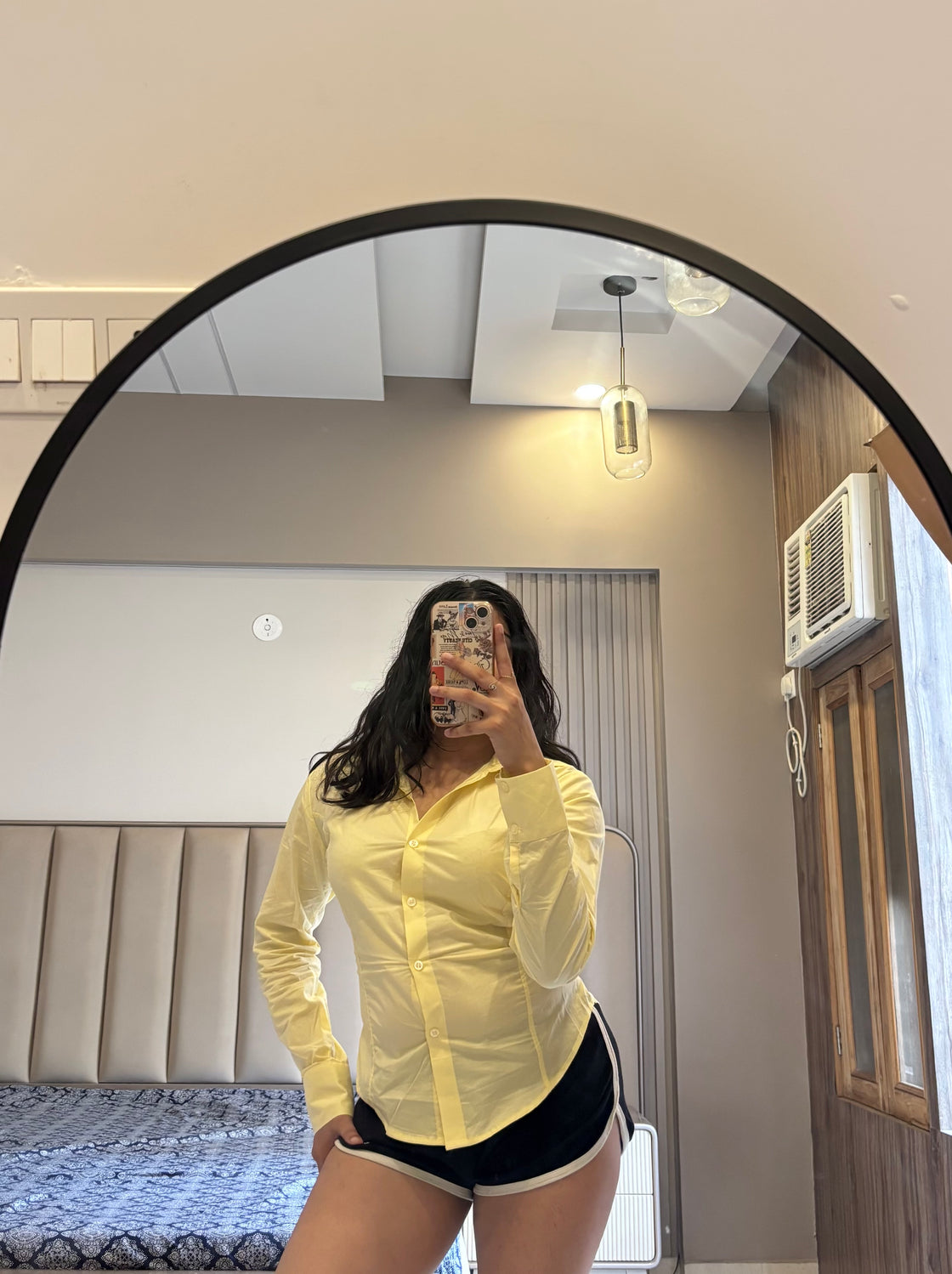 Butter Yellow Fitted Drawstring Shirt