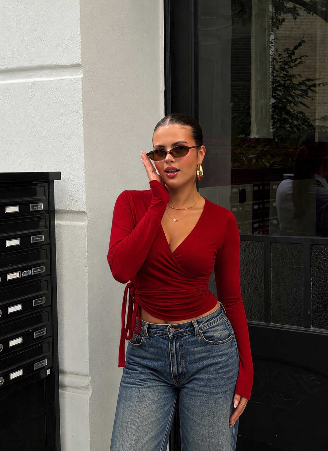 Crimson Red Wrap Top