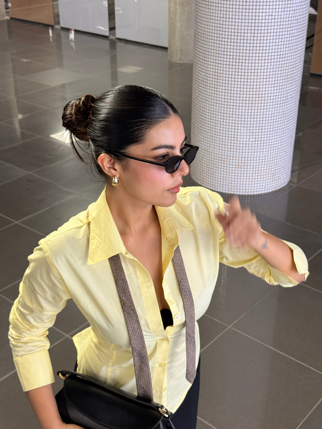 Butter Yellow Fitted Drawstring Shirt