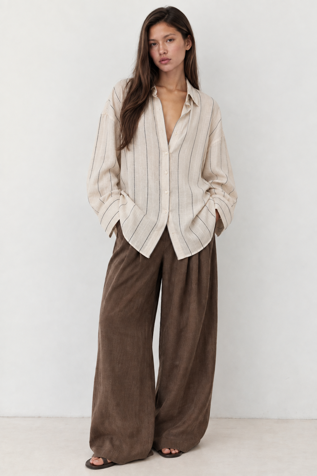 Sand Striped Linen Relaxed Shirt