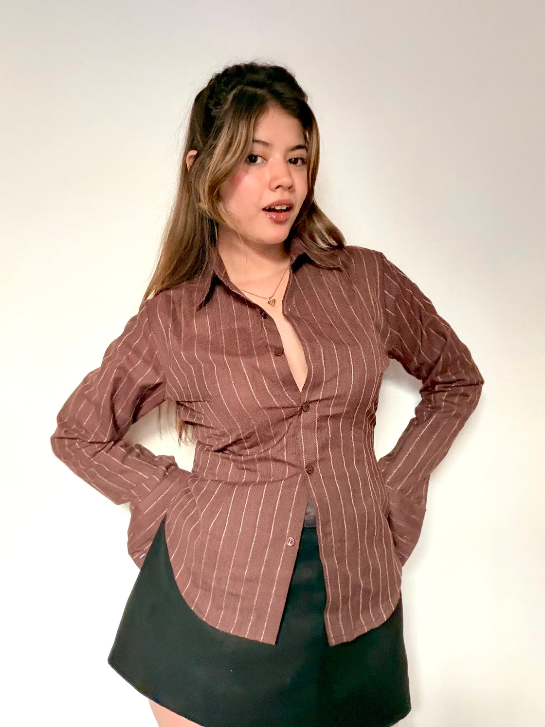 Chocolate Pinstripe Fitted Shirt