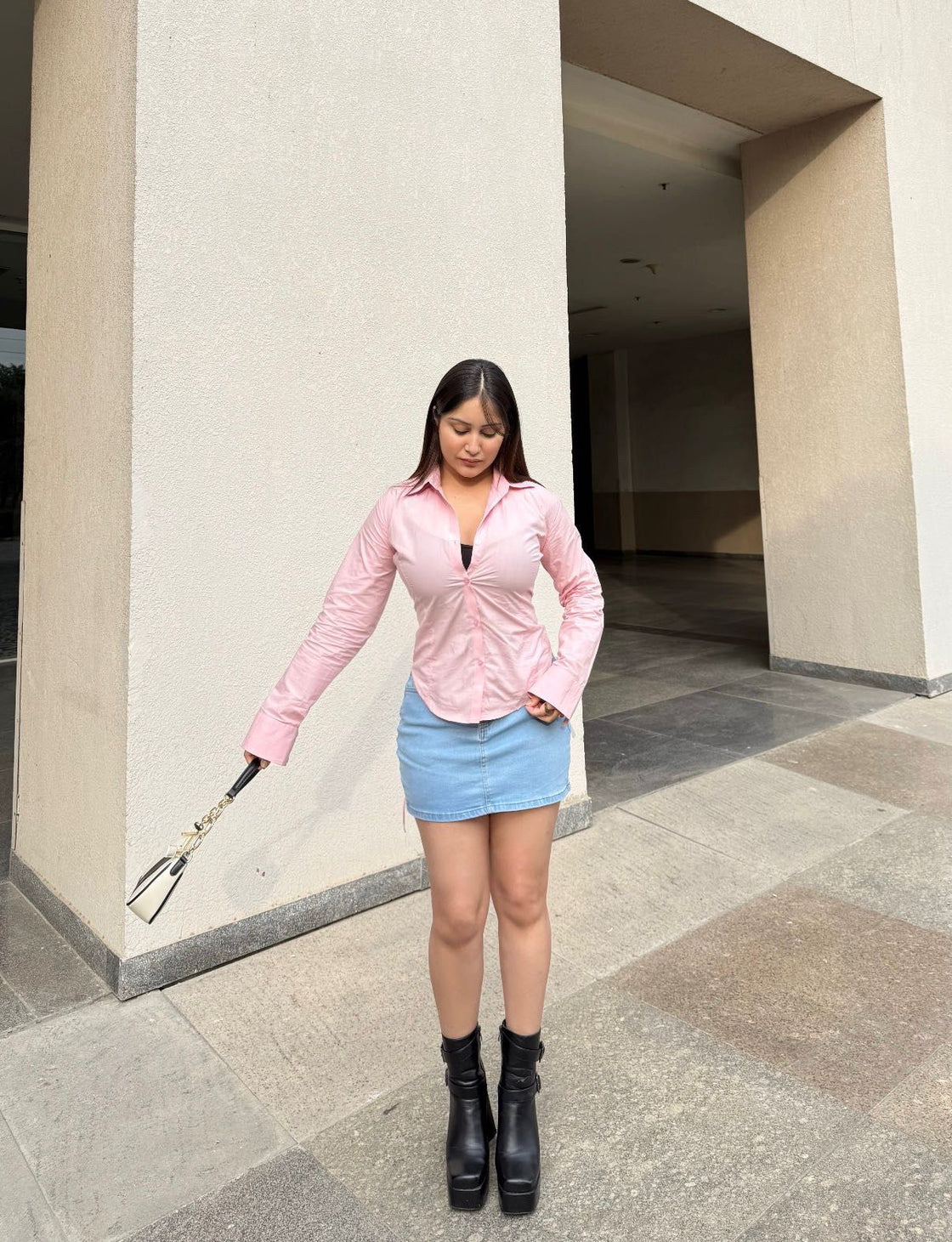 Pastel Pink Fitted Drawstring Shirt