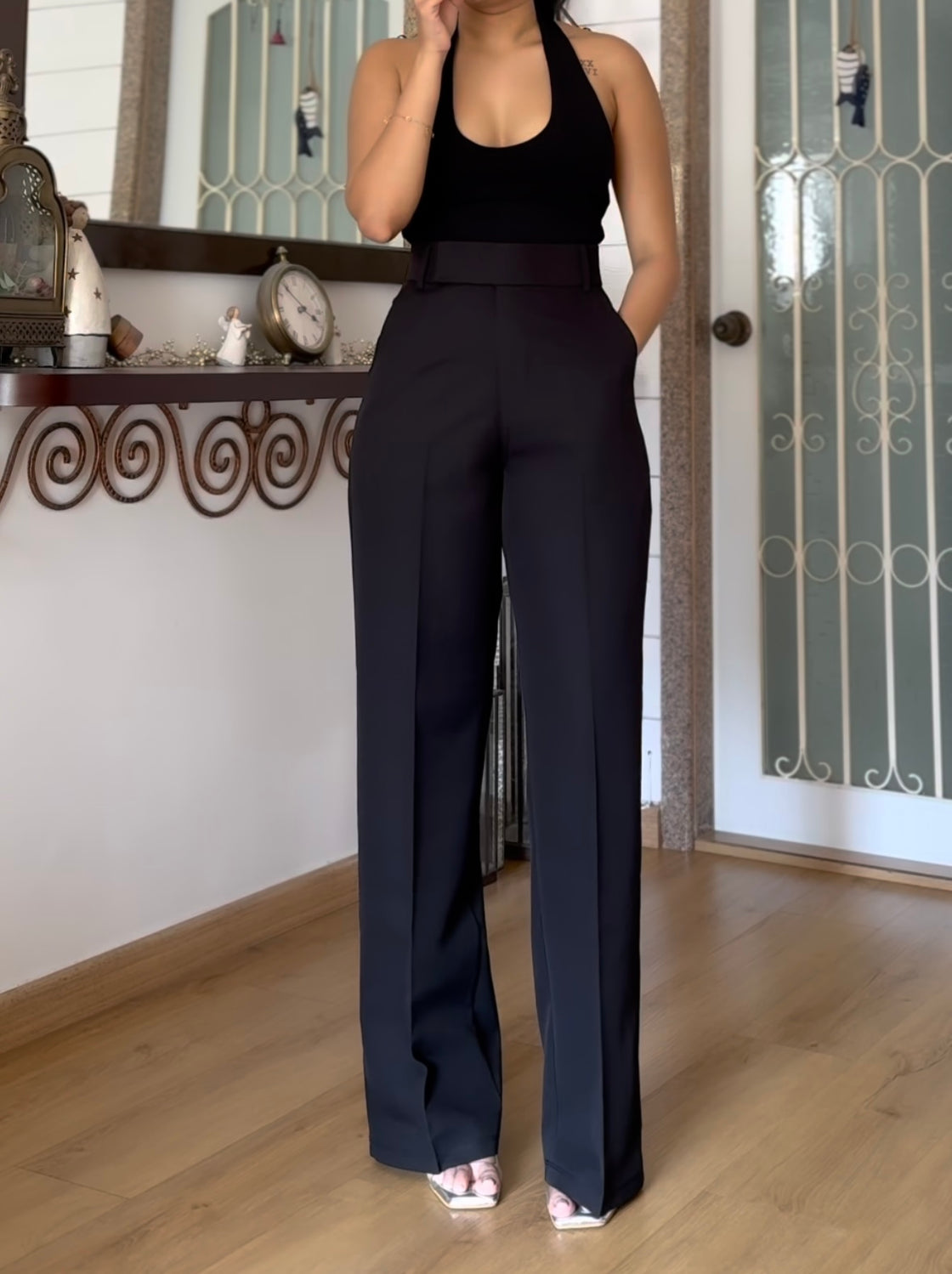 Jet Black Double Hook Trousers