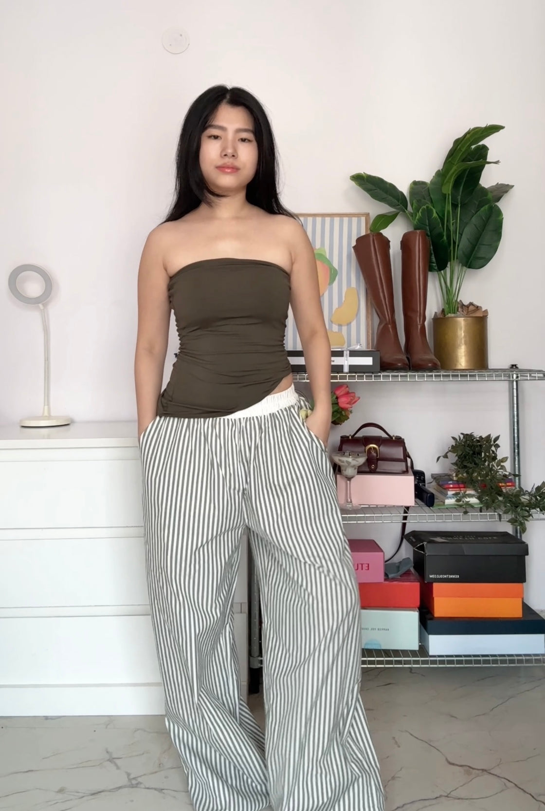 Olive Striped Waistband Pants