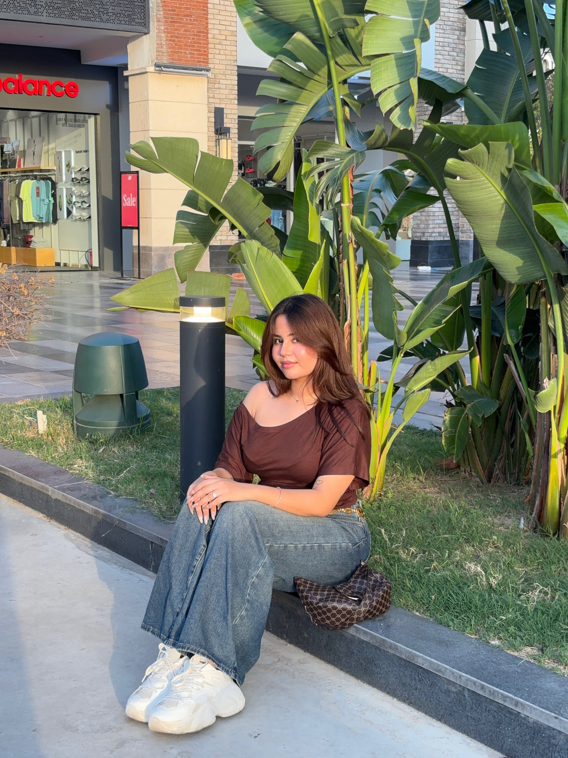 Drop Shoulder Ruched Waist Top - Brown