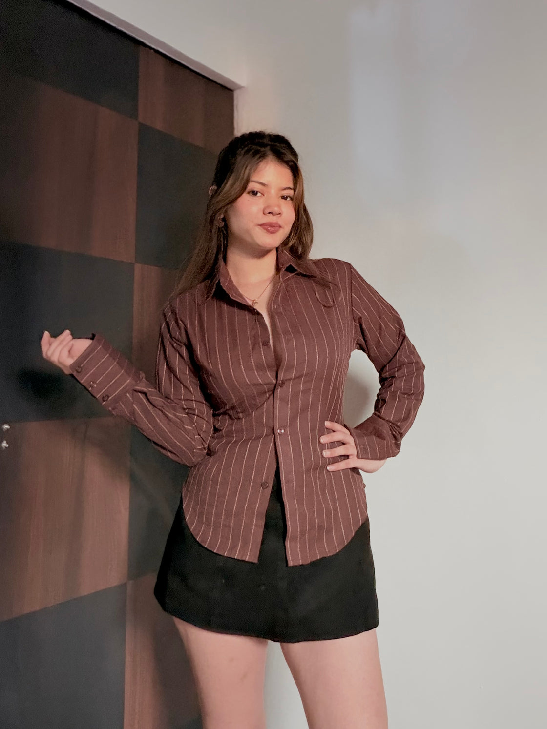 Chocolate Pinstripe Fitted Shirt