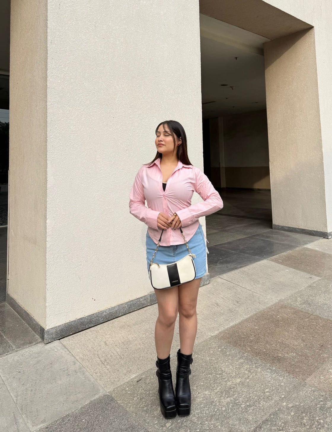 Pastel Pink Fitted Drawstring Shirt