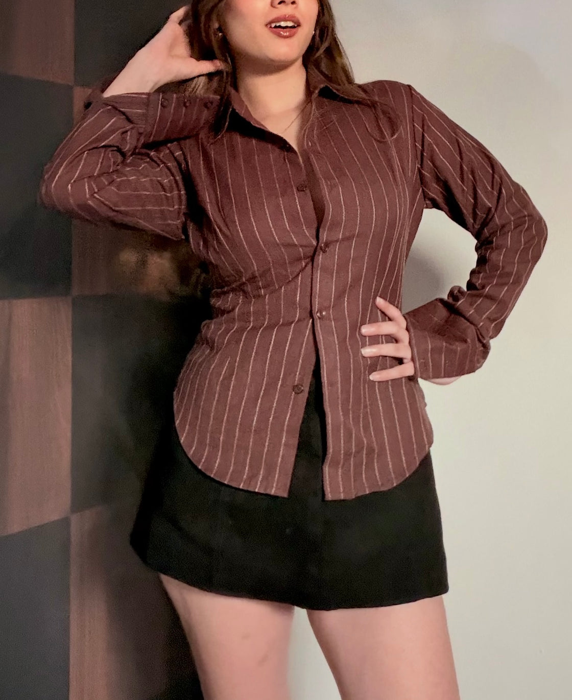 Chocolate Pinstripe Fitted Shirt