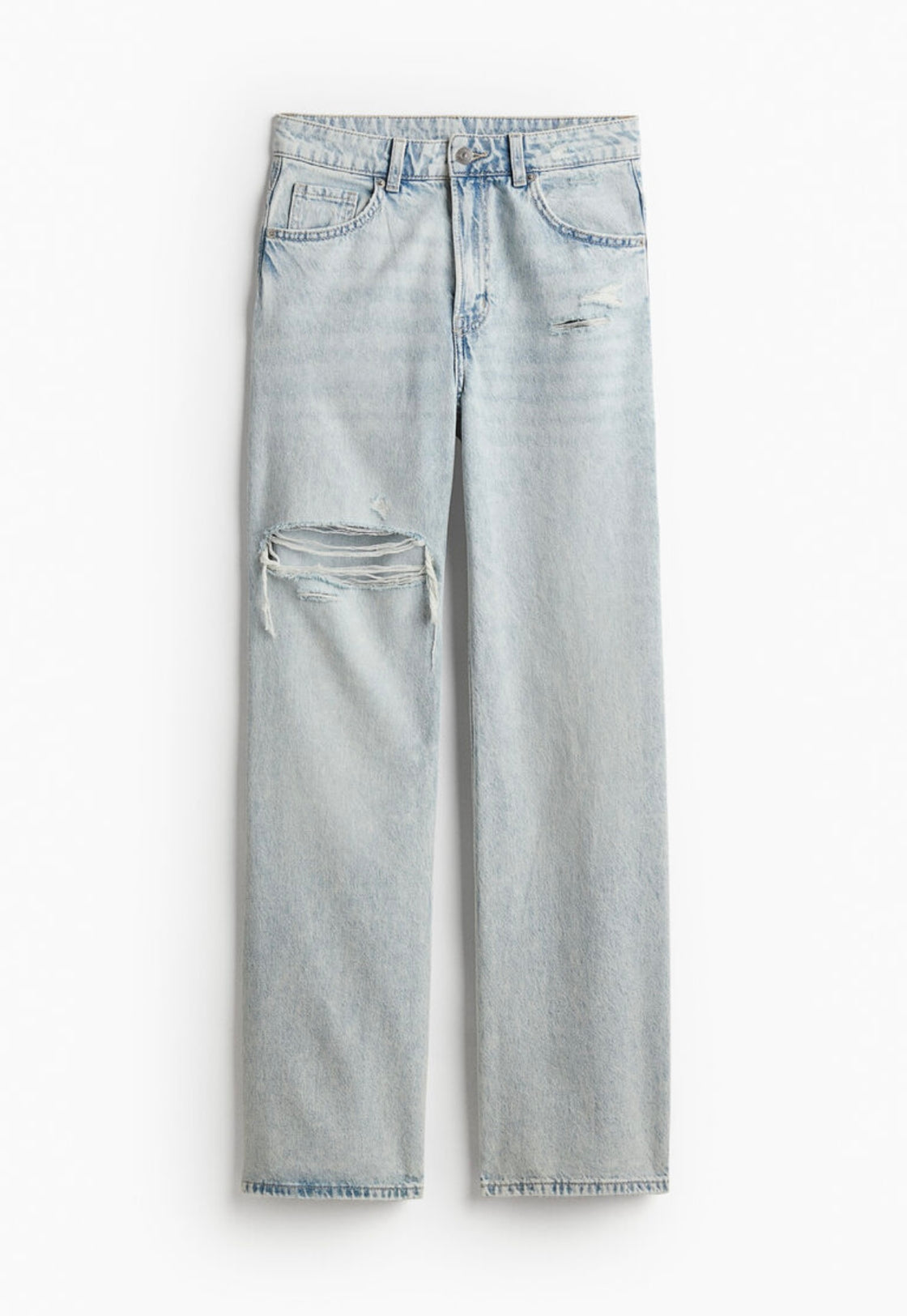 Ripped Pale Blue Straight Jeans