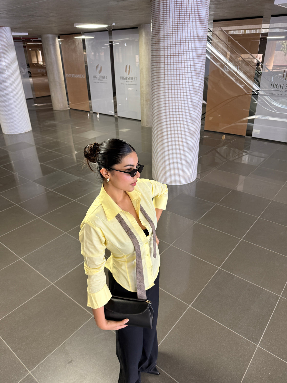 Butter Yellow Fitted Drawstring Shirt