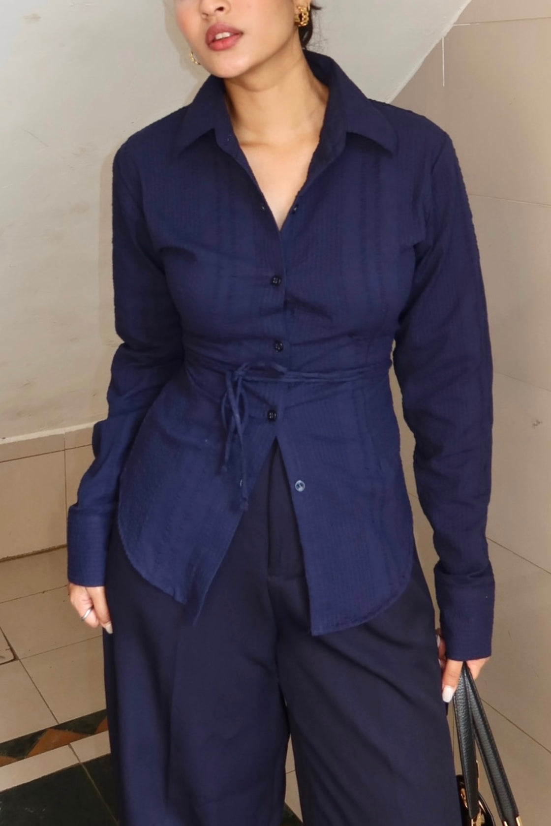 Navy Muse Cinch Shirt