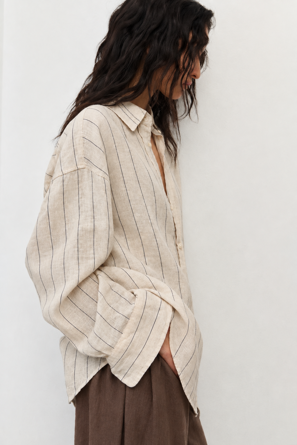 Sand Striped Linen Relaxed Shirt