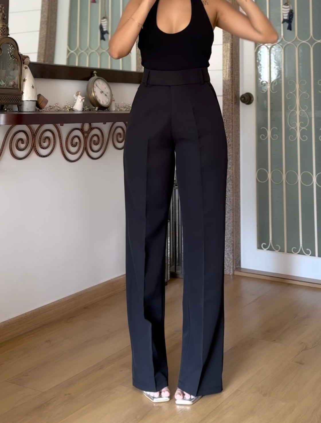 Jet Black Double Hook Trousers