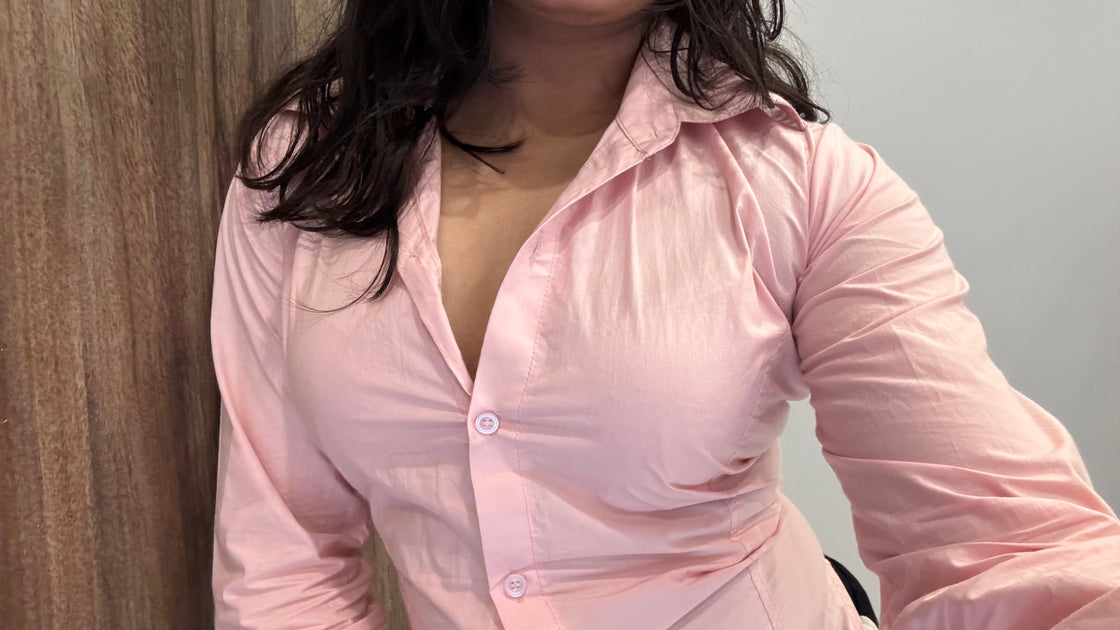Pastel Pink Fitted Drawstring Shirt