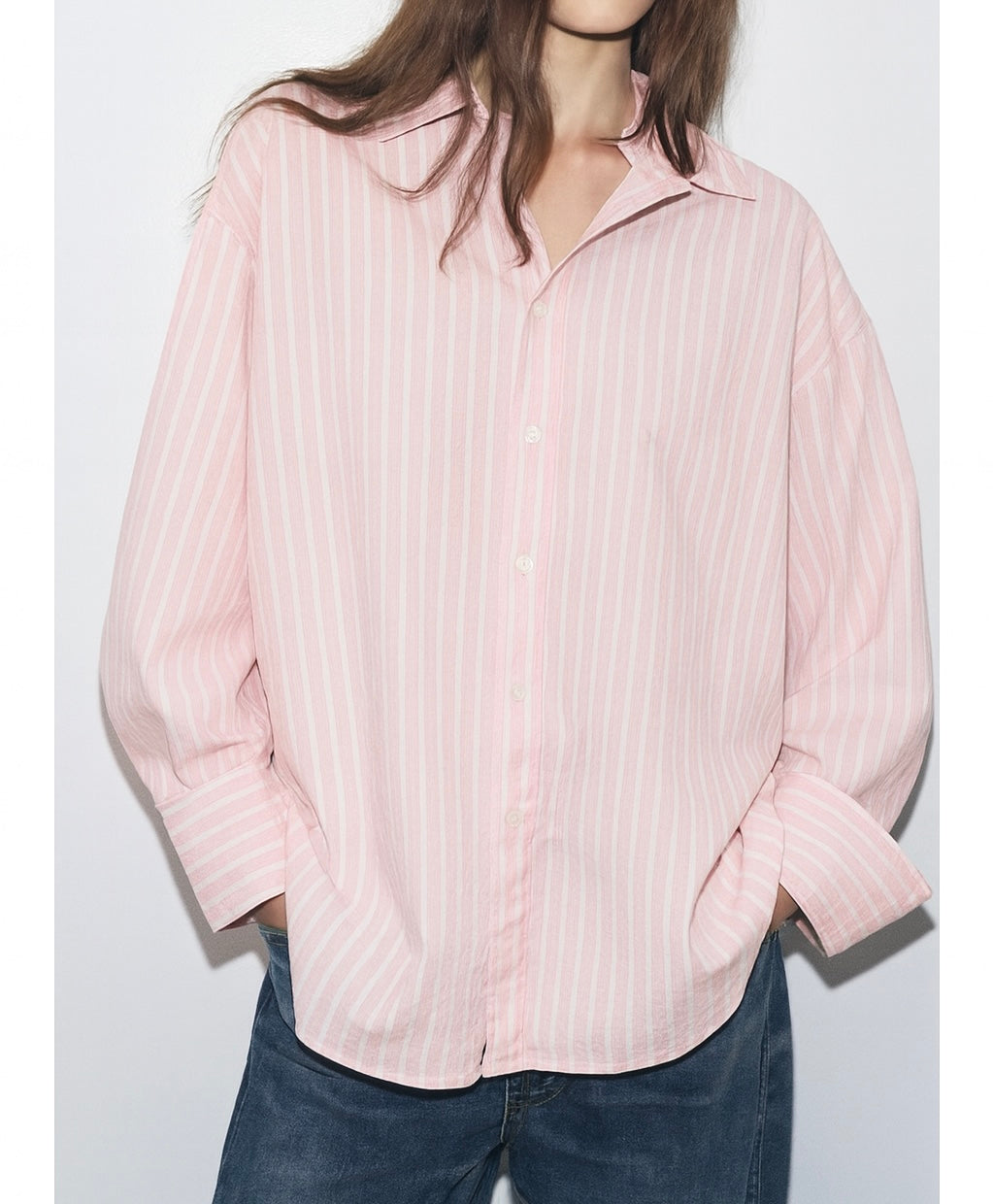 Pink White Striped Relaxed Shirt