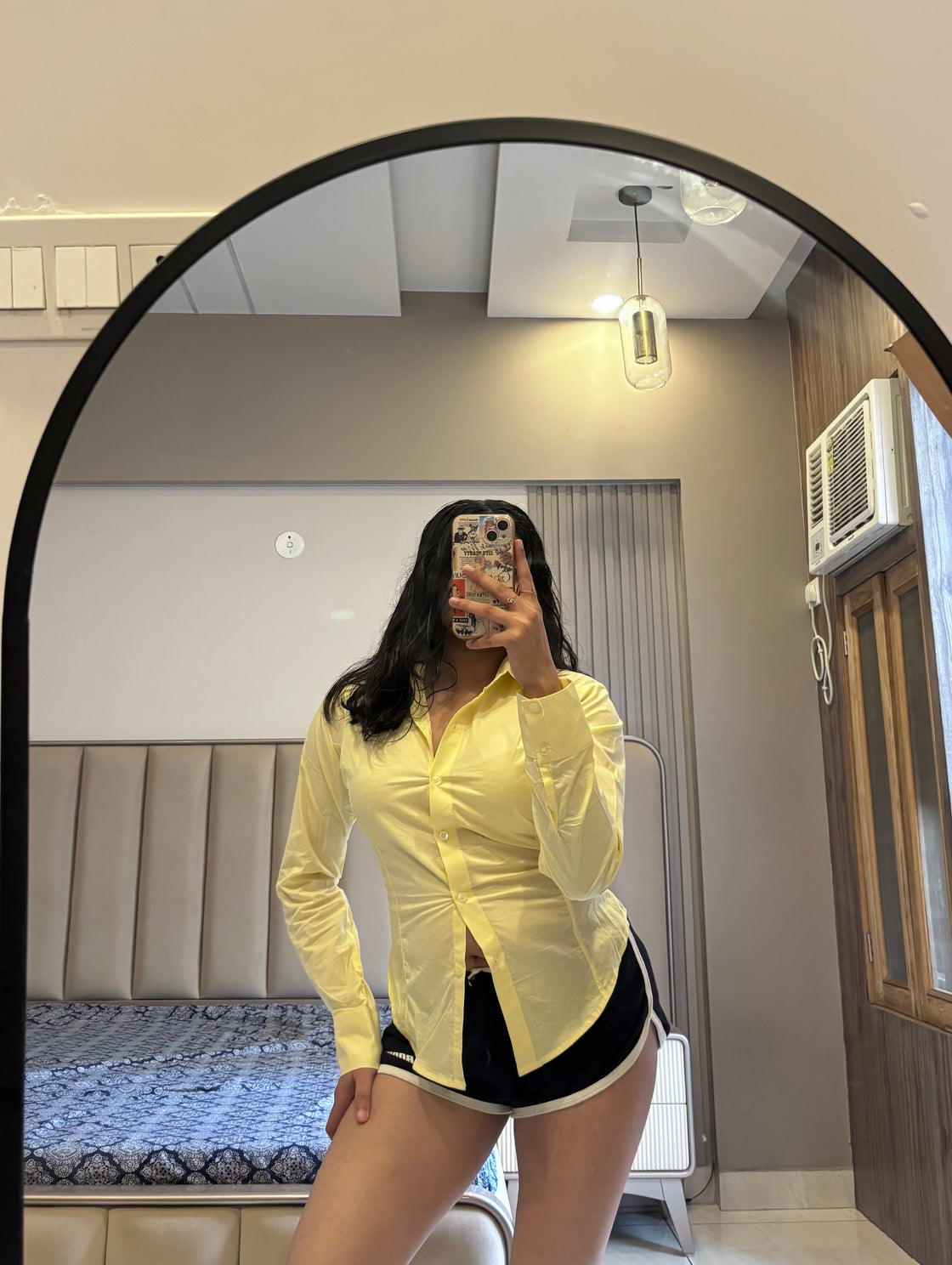 Butter Yellow Fitted Drawstring Shirt
