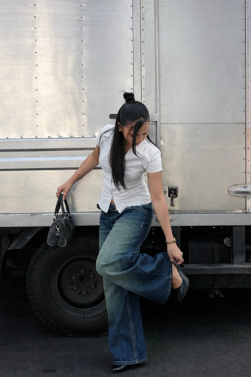 Green Tinted Stone Wash Baggy Denim