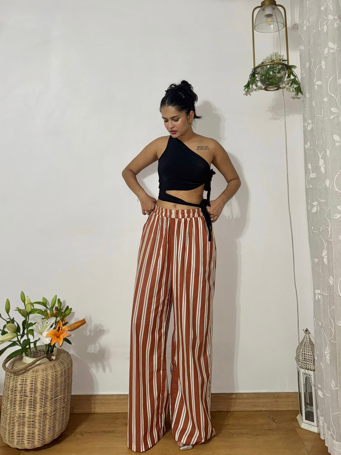 Tan Striped Lounge Pants