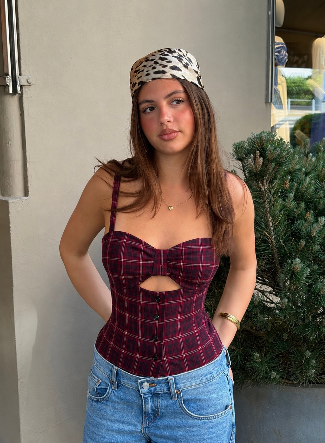 Wine Plaid Corset Top