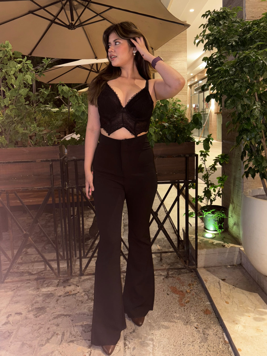Black Sculpted Flared Pants