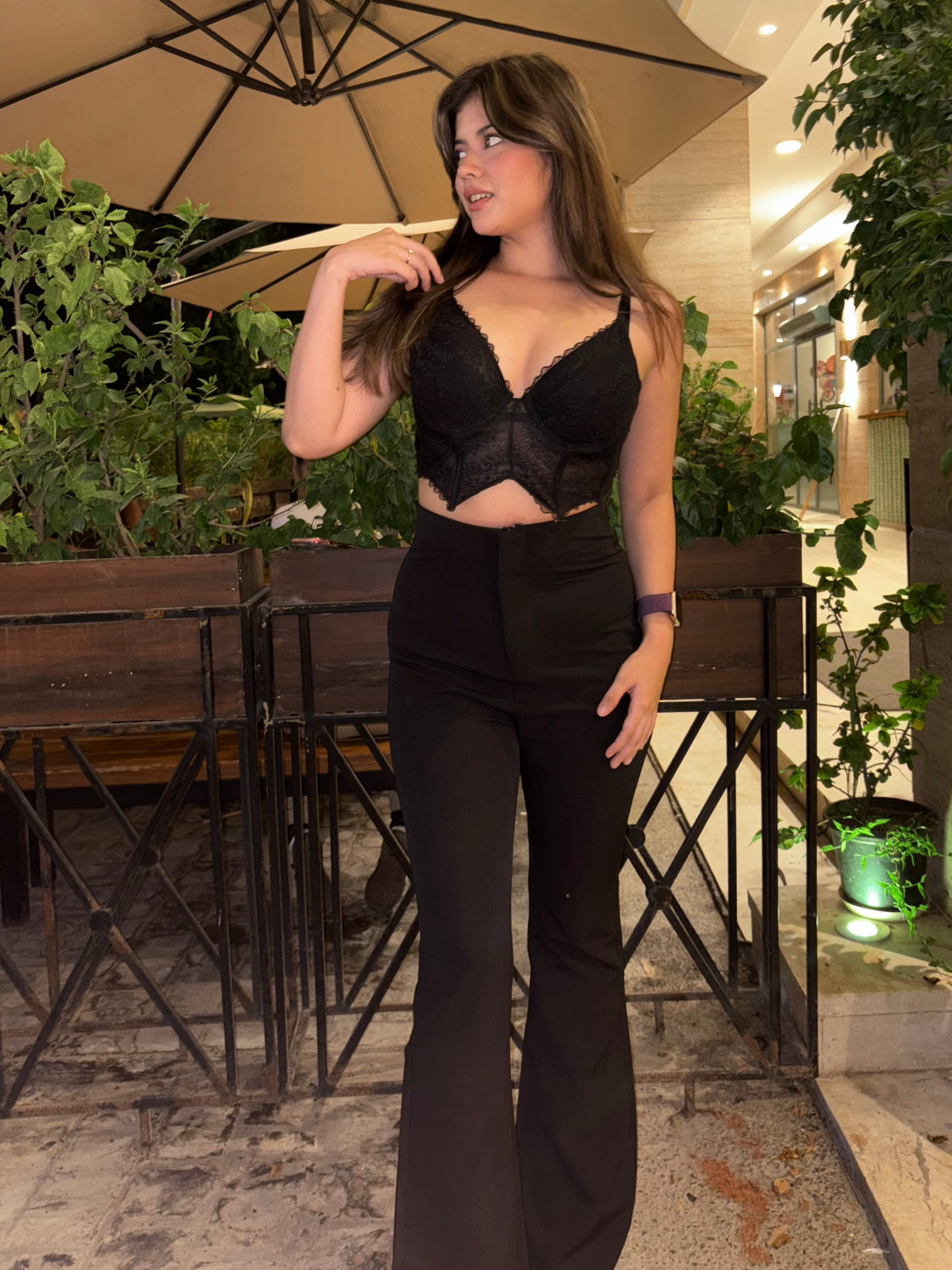 Black Sculpted Flared Pants