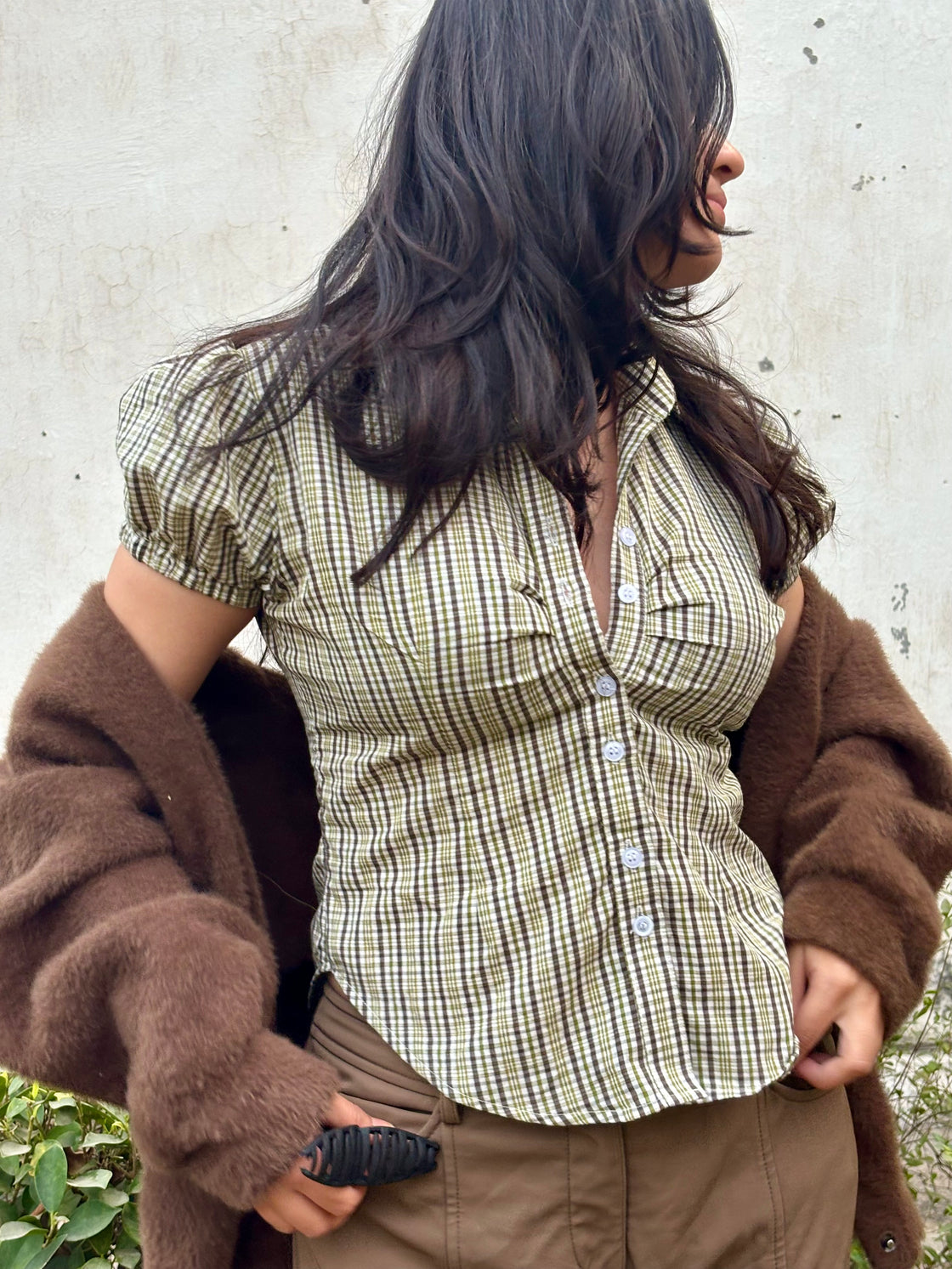 Matcha Ruched Fitted Shirt