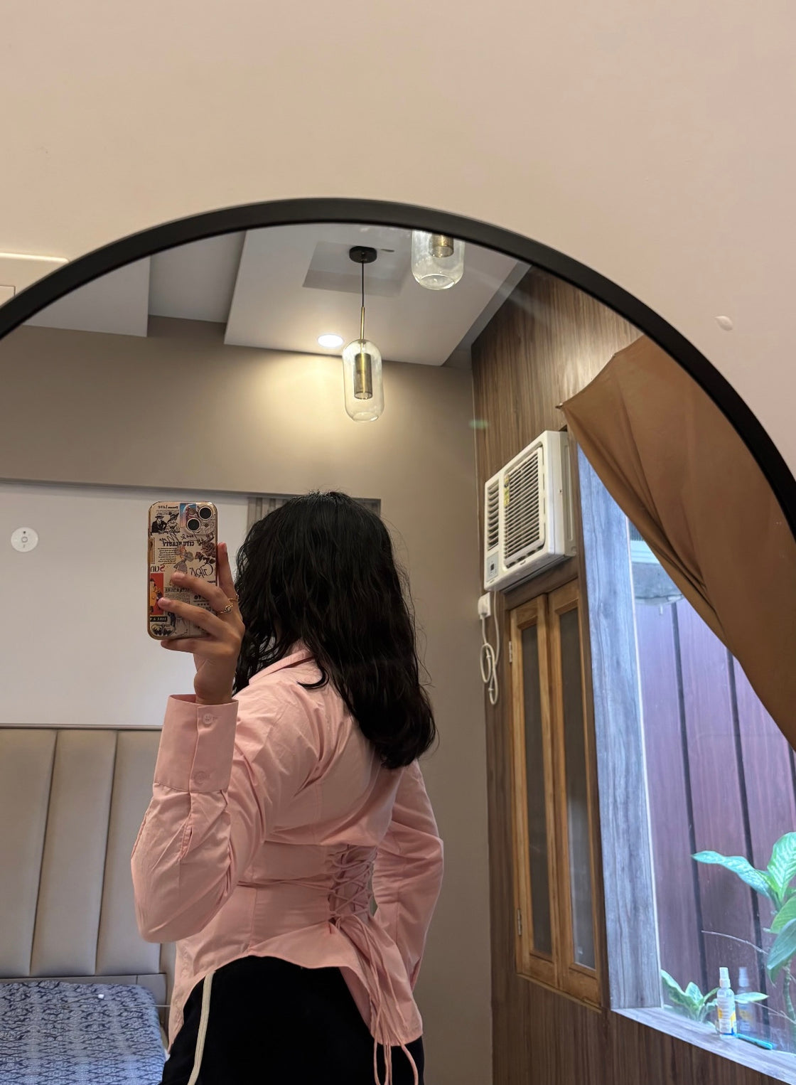 Pastel Pink Fitted Drawstring Shirt