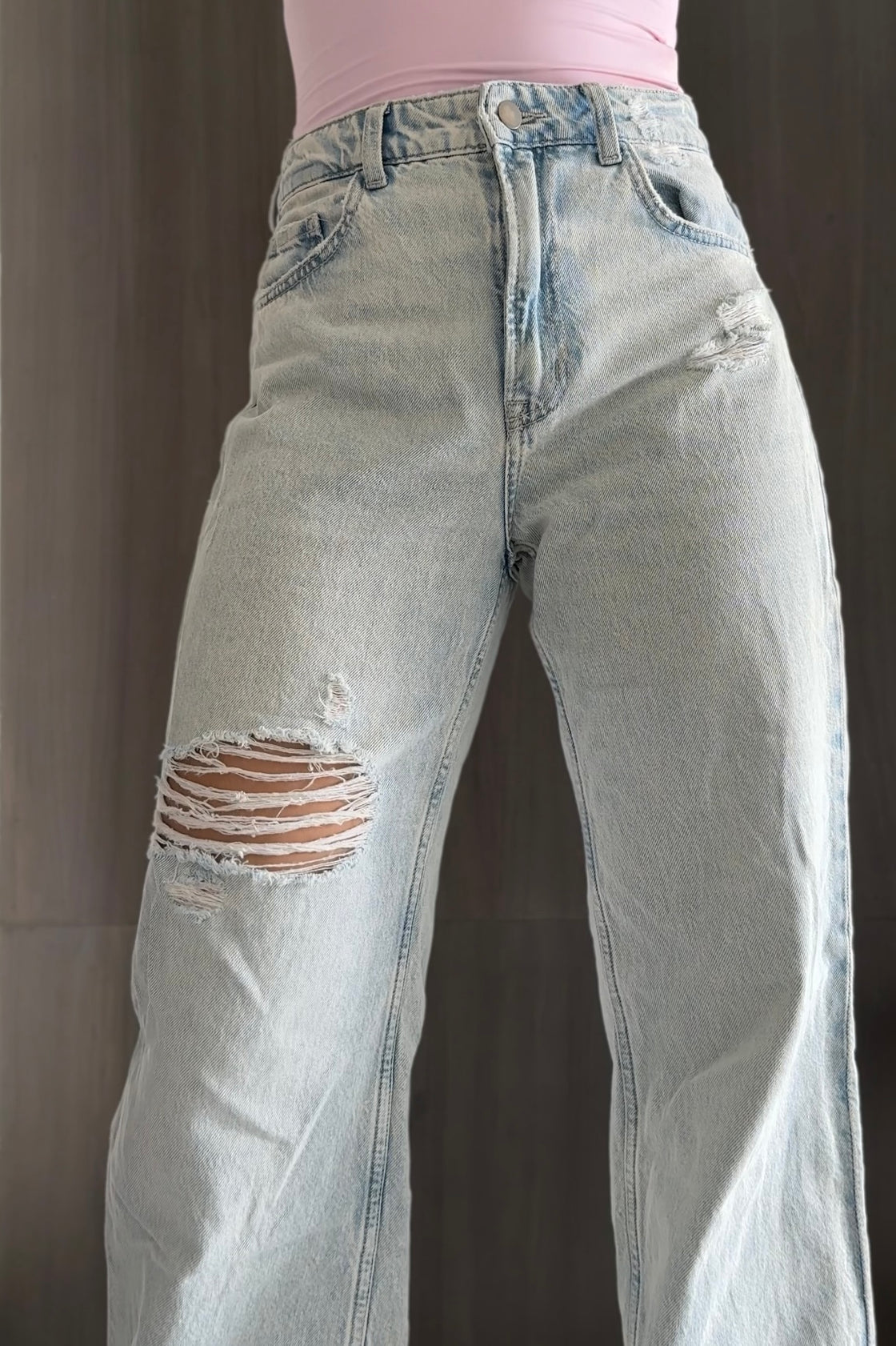 Ripped Pale Blue Straight Jeans