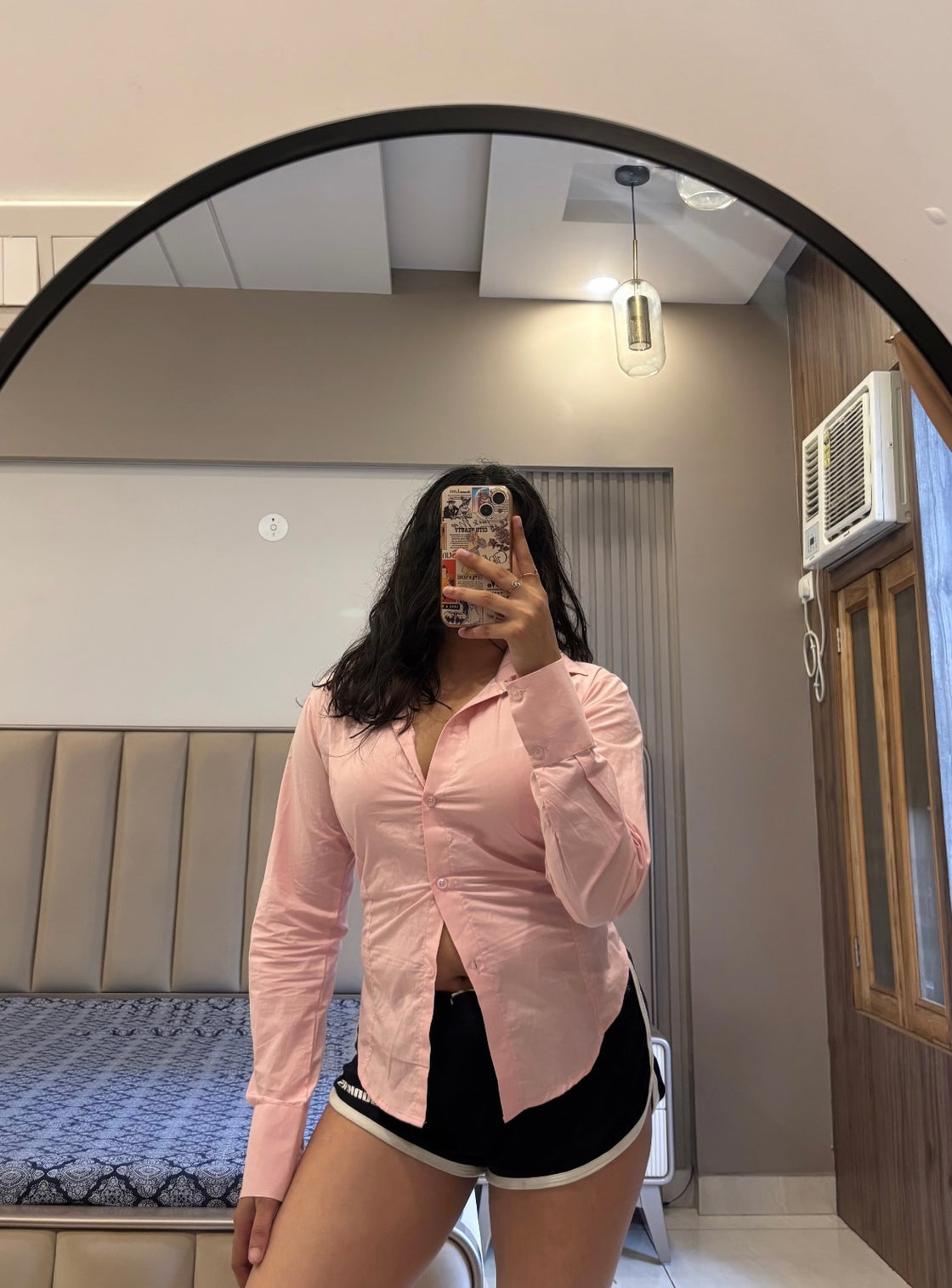 Pastel Pink Fitted Drawstring Shirt