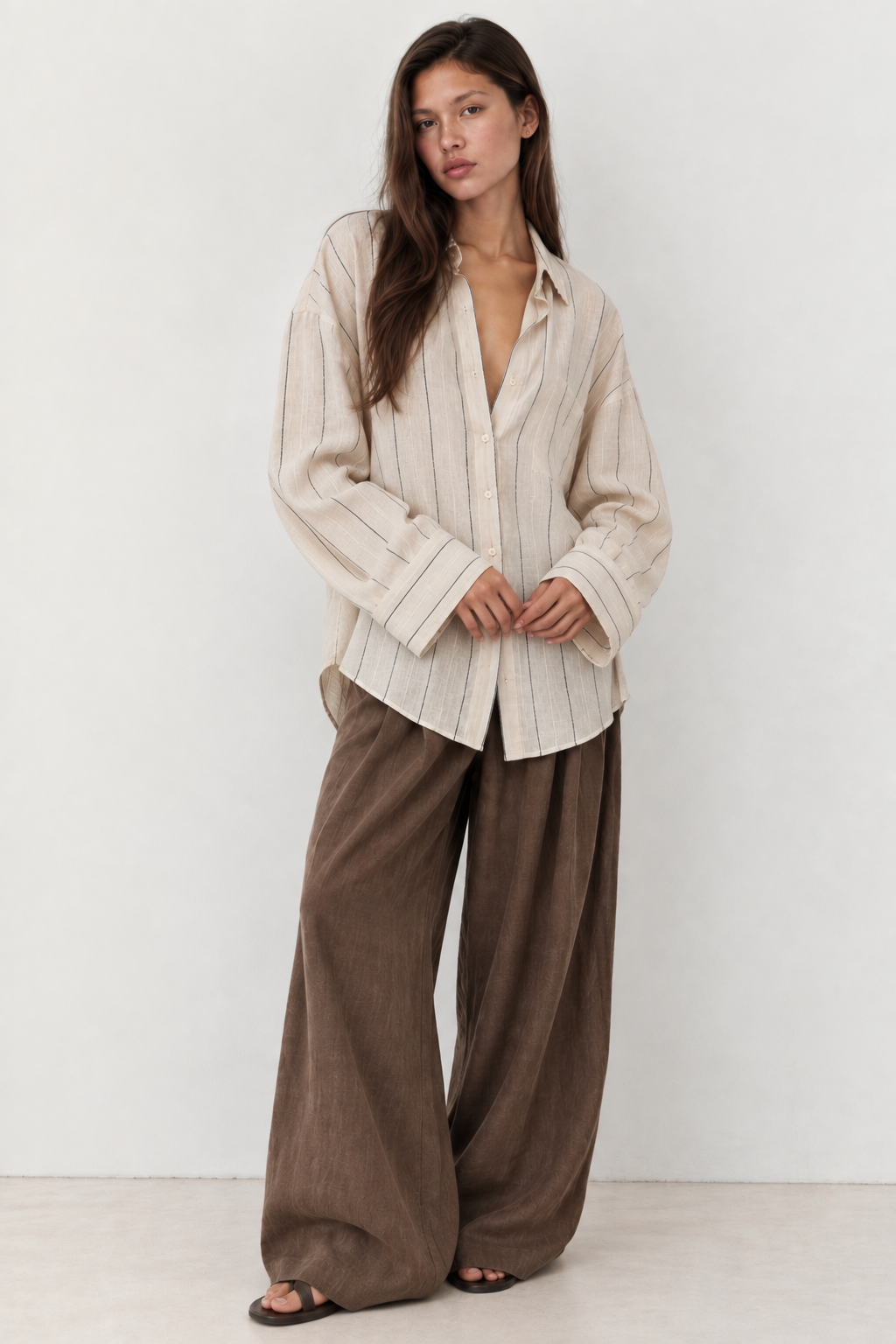 Sand Striped Linen Relaxed Shirt