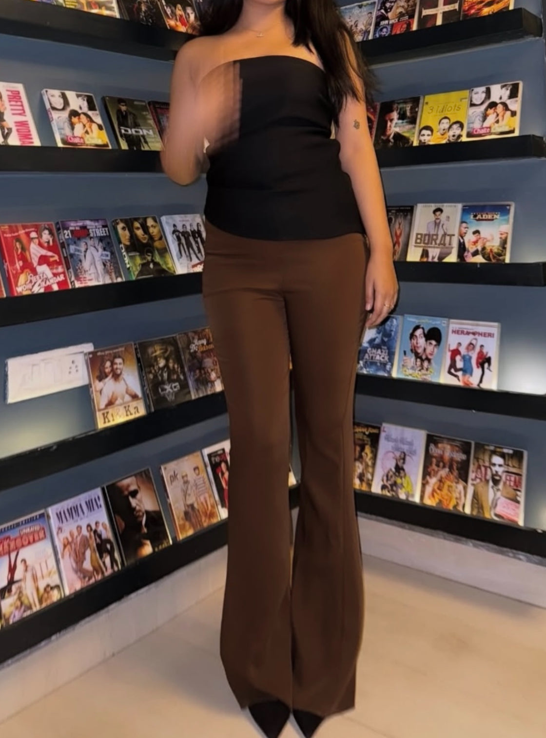 Walnut Brown Sculpted Flared Pants
