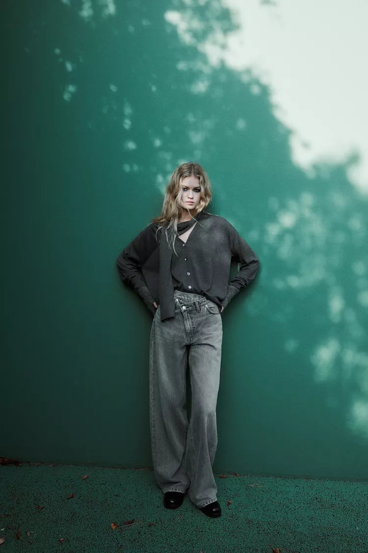 Asymmetrical Cross Over Denim