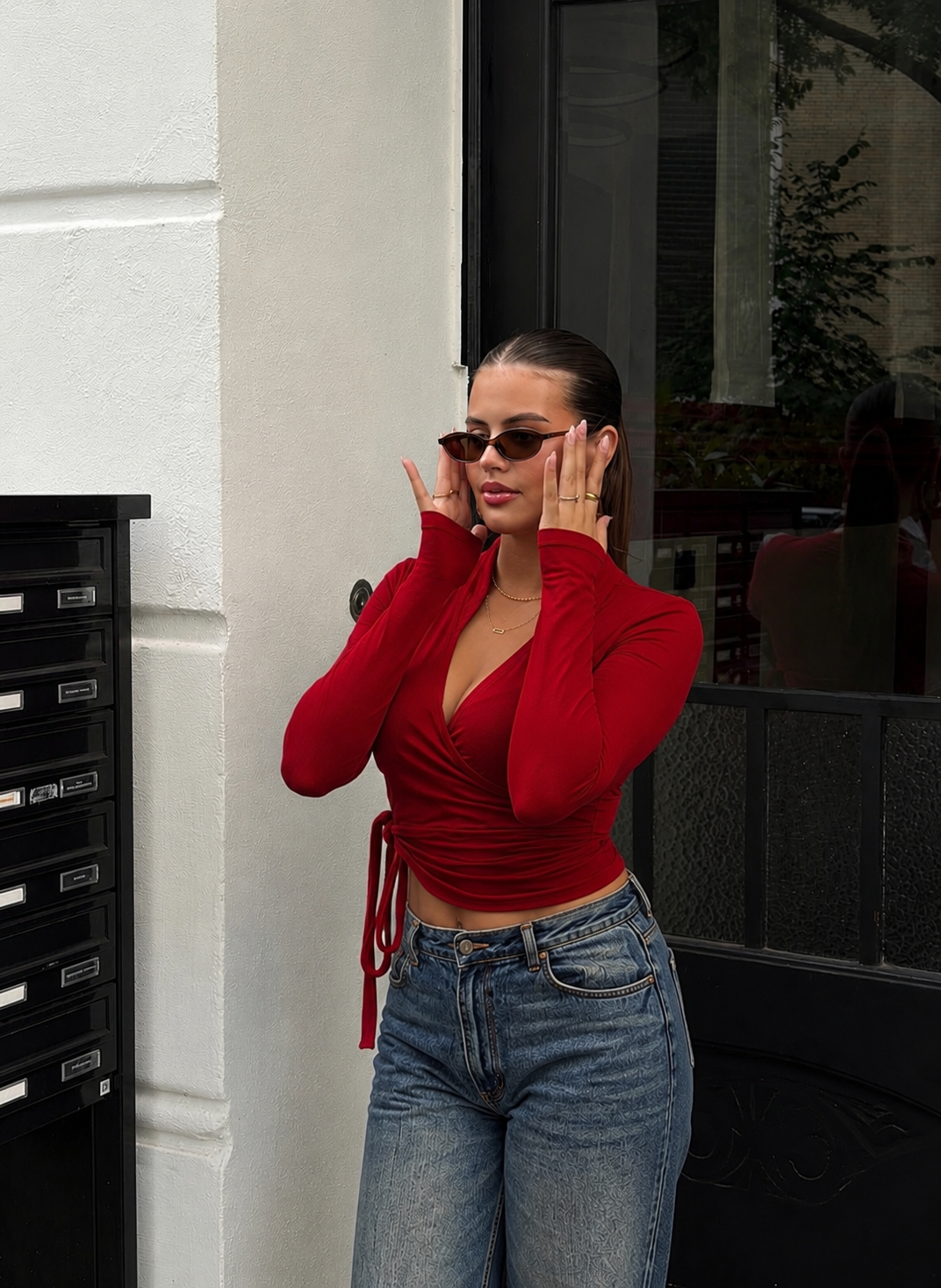 Crimson Red Wrap Top