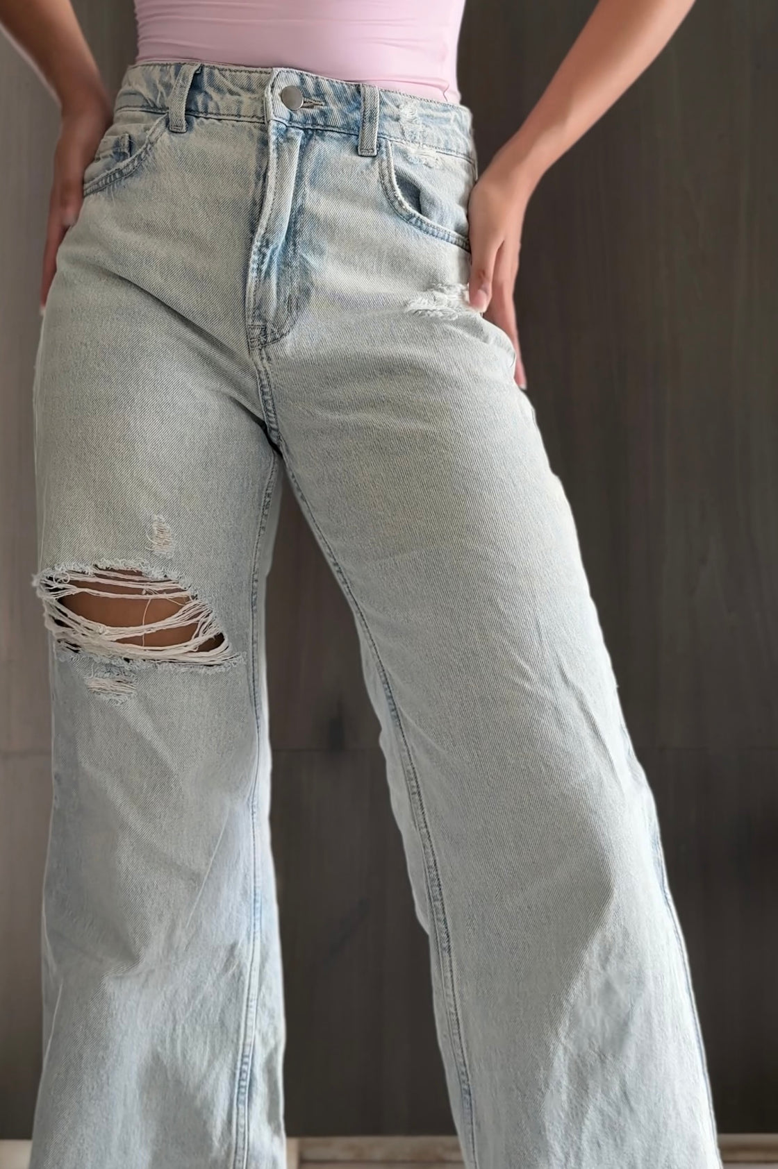 Ripped Pale Blue Straight Jeans